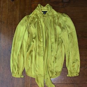 Chic Yellow lime green Blouse with Scarf Detail silk